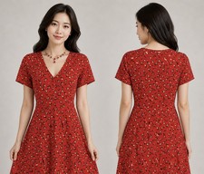 Zara burnt orange multi floral short sleeve a-line short summer dress size 8