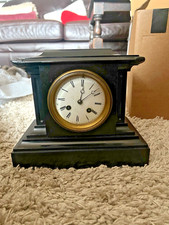 Very Attractive Antique Slate Chiming Mantle Clock In Full Working Order