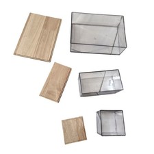 3 Piece Clear Acrylic Storage Bin Set with Wood Lids Nesting Organizers