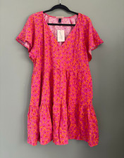 Universal Thread Women’s XL Pink Orange Floral V-Neck Flutter Dress Pockets