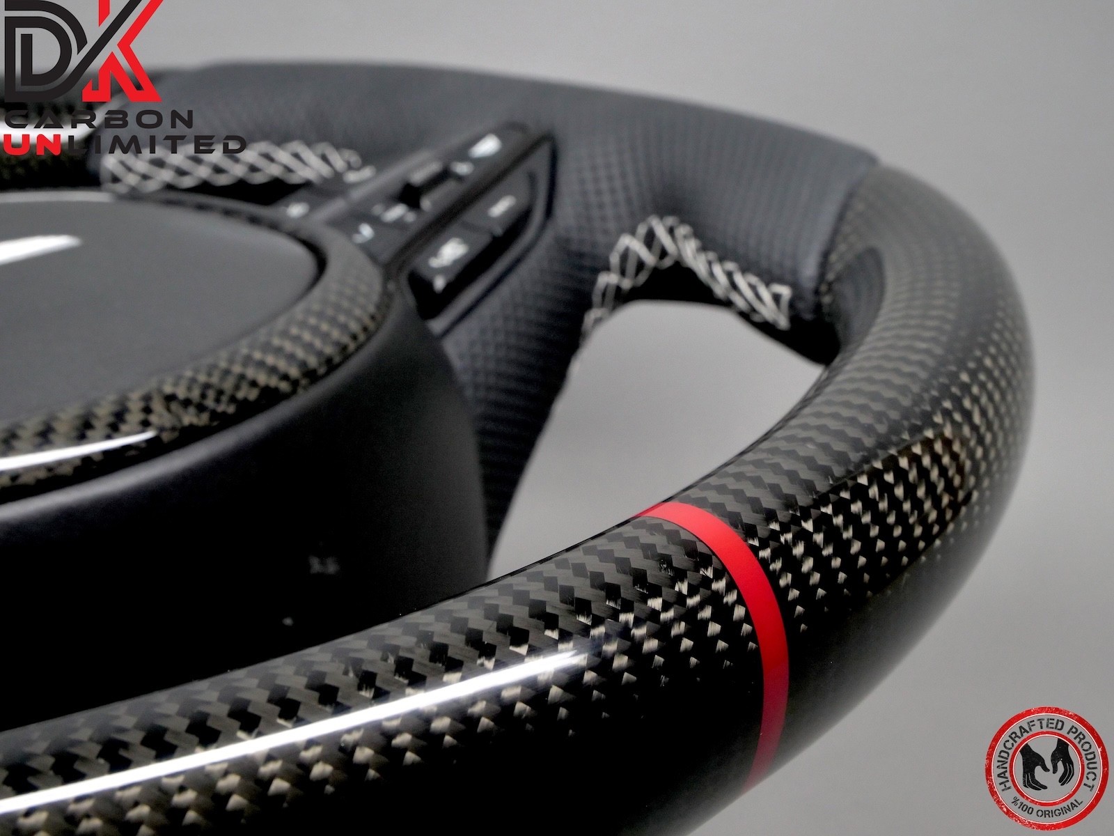 Aston Martin DBX 707 Red Ring White Stitch Thick Gloss Carbon Steering Wheel V1