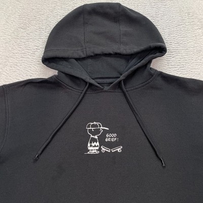 Vans Peanuts Good Grief Hoodie Men's Size Medium Sweatshirt Black STAINS