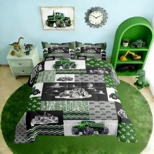 Green Tractor Comforter Set Full Size Farm Vehicle Truck Bedding Set Cartoon ...