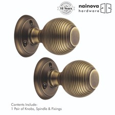 Internal Door Knob on Rose Beehive Mortice Pair | Black  & Antique Brass