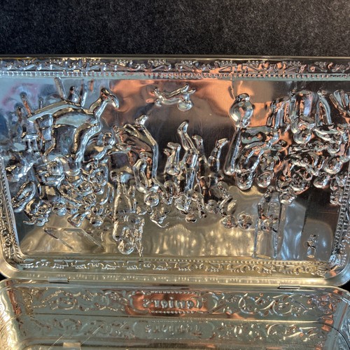 Vintage D.B.F. Belgium Teniers Silver Cookie Biscuit Tin Middle Ages Celebration - Picture 13 of 13