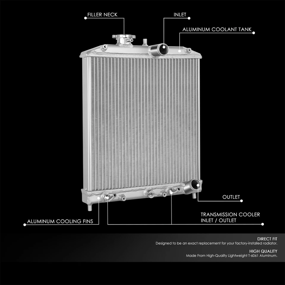 PARA 1992-2000 CIVIC/DEL SOL 1991-2001 INTEGRA AT/MT RADIADOR COMPLETO DE ALUMINIO DE 2 FILAS Foto 2 de 4