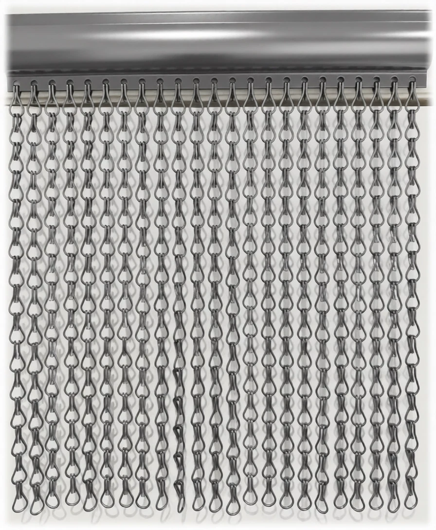 GREY Wide Double Hook Chain Fly Screen Door Curtain 150x210cm - Matching Header