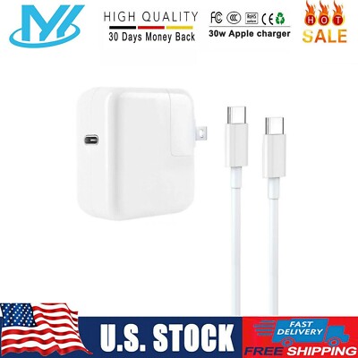 30W Power Adapter Charger USB-C Cable For Apple Macbook ipad pro A1534 A1540 US