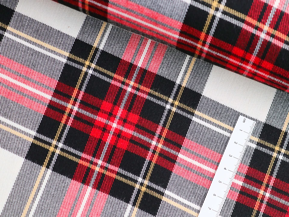 SCHOTTENKARO Karo Stoff Tartan Meterware Rot Weiß Beige Schwarz Weiß EUR 13,98/m - Bild 2 von 2