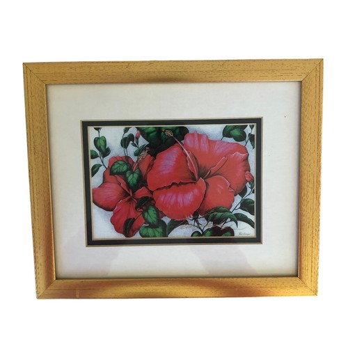 Red Hibiscus Picture Original Pencil Drawing Framed~Teri Inouye~9” Artist Info - Picture 2 of 6