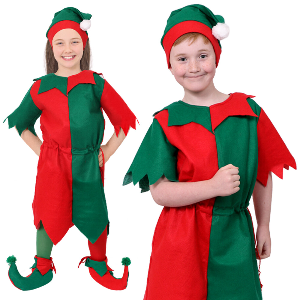 DISFRAZ Y SOMBRERO ELFO PARA NIÑOS SANTAS PEQUEÑO AYUDANTE NAVIDAD DISFRAZ NIÑOS NIÑAS