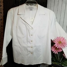 New Tribeca Women's Crisp White 3/4 Sleeve Stretch Cotton Blazer Jacket Shirt 8