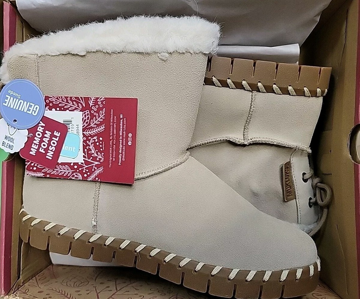 『ユウ』 NIB Muk Luks Ankle Boots US Size 6.5 Suede, Wool Blend, Memory