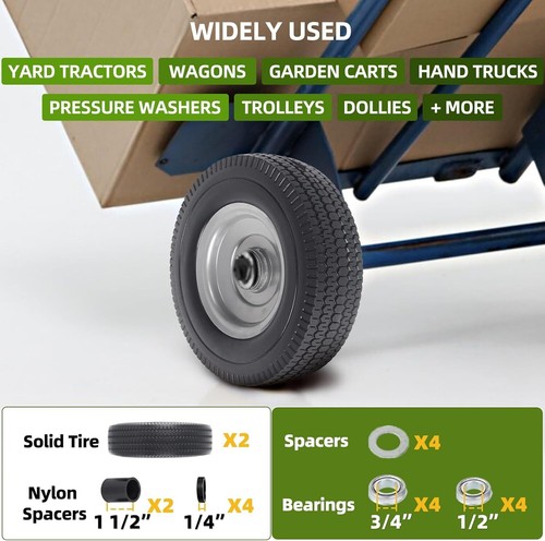 Confezione 2 Ruote Solide 10 Pollici Ricambio 4.10/3.50-4 Flat Free Pneumatico e Ruota - Foto 5 di 6