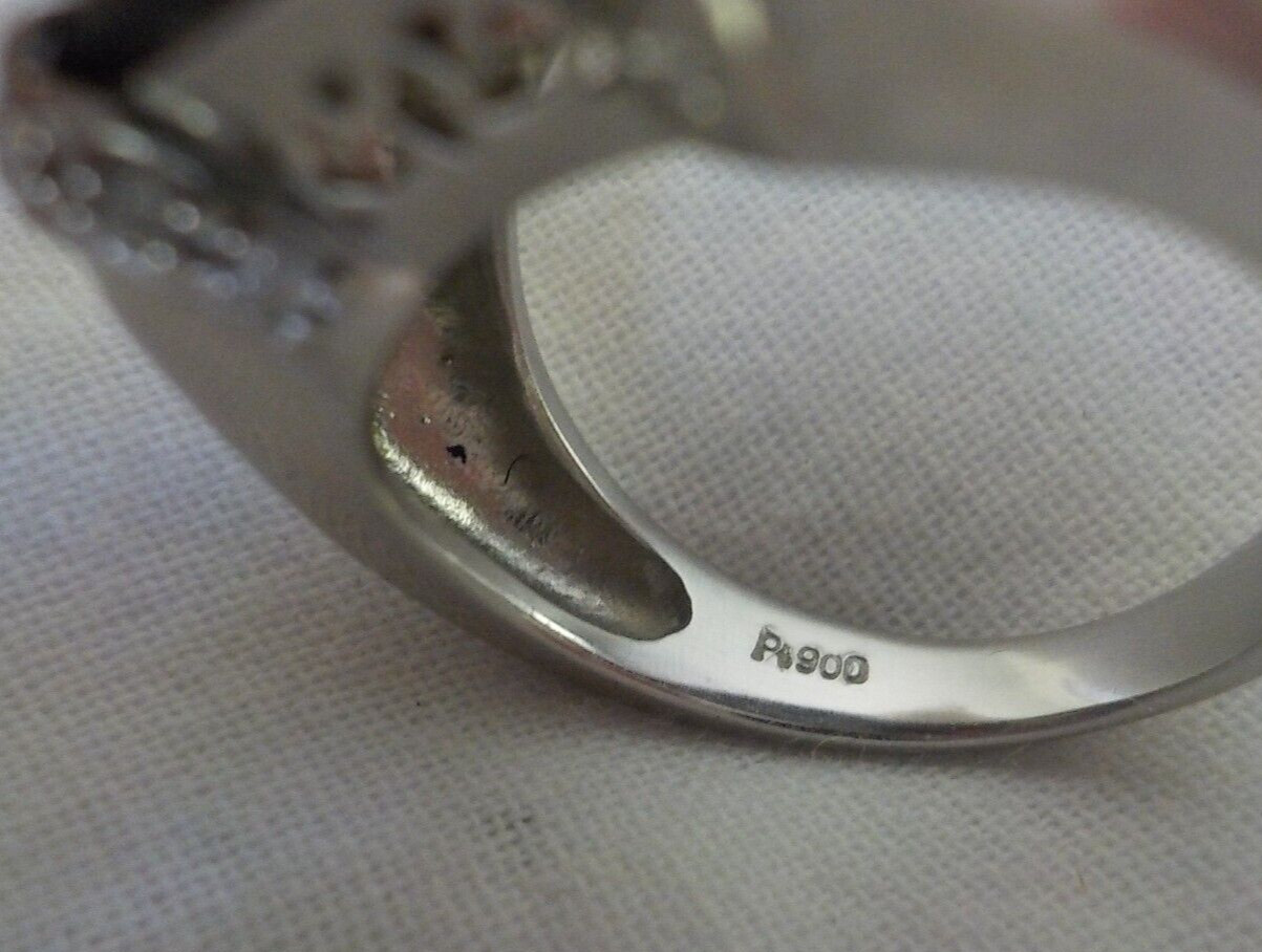 Heavy Solid Platinum Checkered Garnet Diamond Rin… - image 7