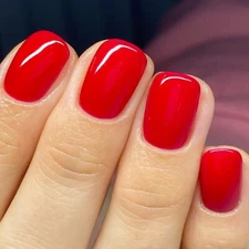 Red Press on Nails | Short Square Fake Nails,Reusable Glossy Acrylic Nails,Solid