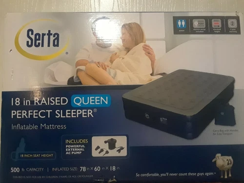 Serta 18" in Raised Queen Inflatable Mattress Includes Powerful External AC Pump