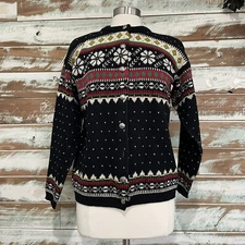 Vintage FIGGJO Ski Snowboard Ladies Cardigan SWEATER 100% Virgin Wool Norway