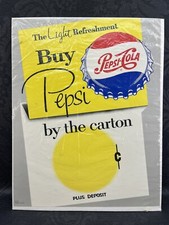 Vintage 1960’s Buy Pepsi Cola Unused Store Display Price Sign￼ Original Soda Pop