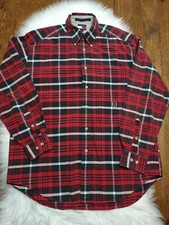 Vtg Tommy Hilfiger Mens M Button Down Shirt 90s Crest Plaid Red Black White
