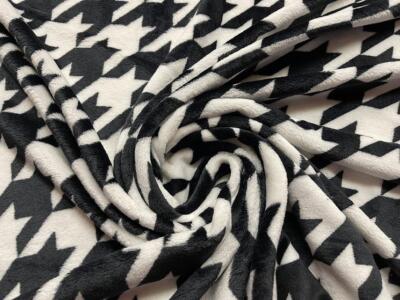Beidseitig Super Weich Kuschliger Fleece Stoff Material Houndstooth Schwarz Weiß