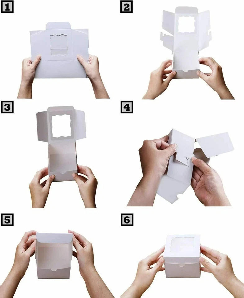 Caixa de cupcake branca 10,25,50, 6" x 6" x 2,5 caixa de casamento para cupcake de aniversário padaria - Imagem 3 de 4