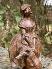 Statuette Bronze & Jeune Femme au Chien & Ancien & Sculpture