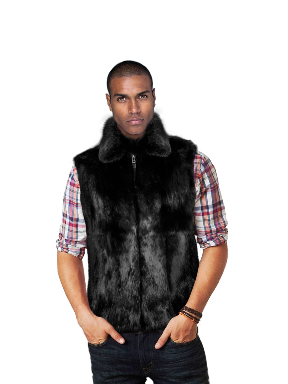 Men’s Authentic Rabbit Fur Vest in Black eBay