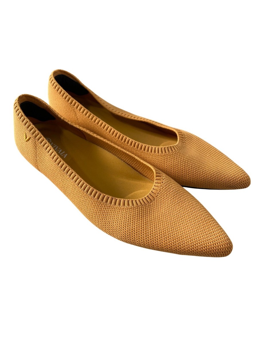 Vivaia Yellow Pointed Toe Flats Aria Pointy Flats In Mustard