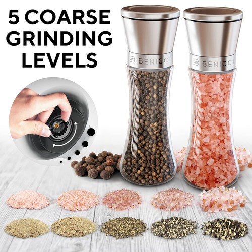 Premium Salt And Pepper Grinder Set Of 2 Two Refillable Stainless Steel Sea & Sp - Picture 3 of 7