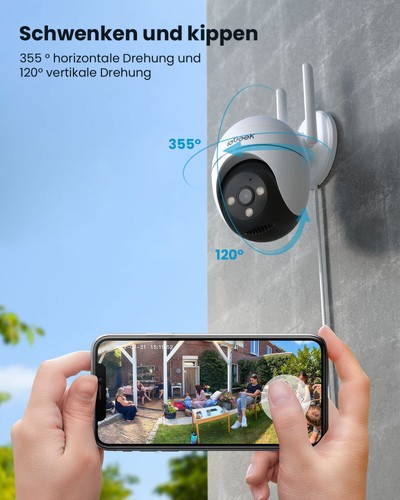 ieGeek 3MP Cámara de Vigilancia 360° PTZ WiFi Cámara Audio Bidireccional Grabación 24/7 - Imagen 3 de 12
