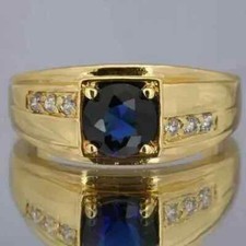 2Ct Round Cut Lab Created Blue Sapphire Wedding Band Ring 14K Yellow Gold Plated