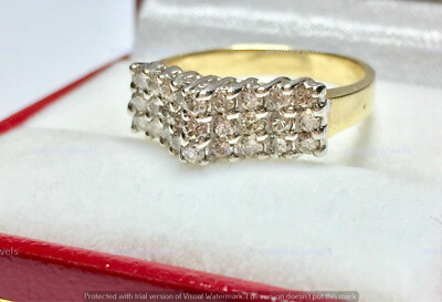 1 Ct MOISSANITE PYRAMID 10K YELLOW GOLD PLATED COCKTAIL CLUSTER WOMAN'S RING