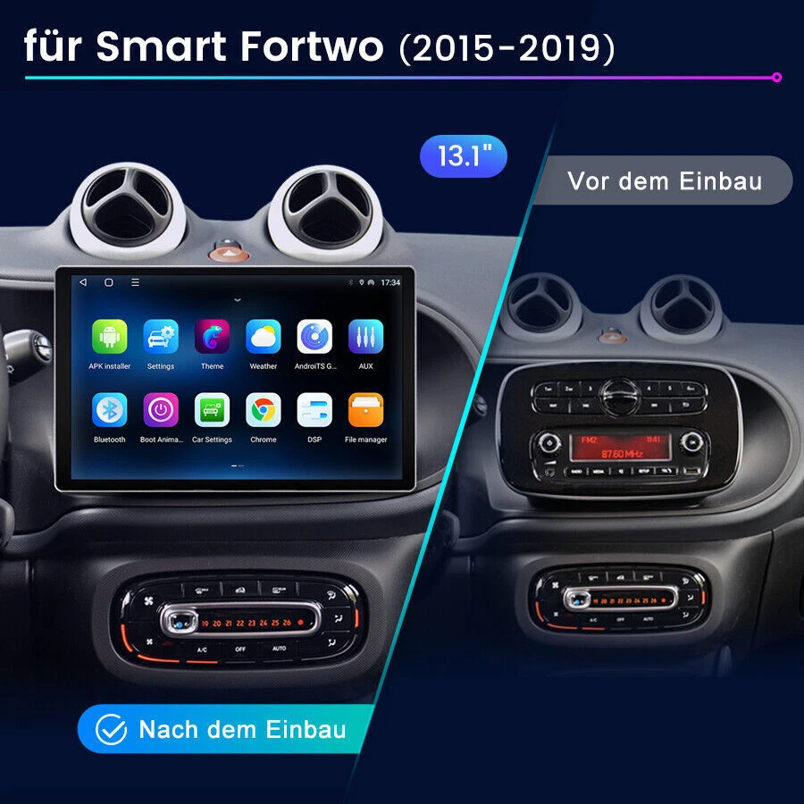 13.1" Für Mercedes Benz Smart Forfour Fortwo 453 Autoradio Carplay NAVI 6+128GB - Bild 2 von 4