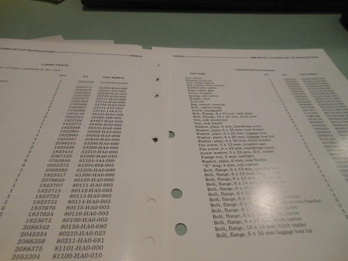 NOS OEM Honda 1986 Model ATC250ES Set-Up Instructions Manual - Picture 5 of 5