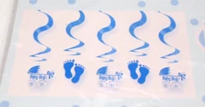 Plastic Blue Baby Boy Shower Party Hanging Decorations 5 Pack