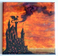 Dragon at Castle FRIDGE MAGNET fantasy style B