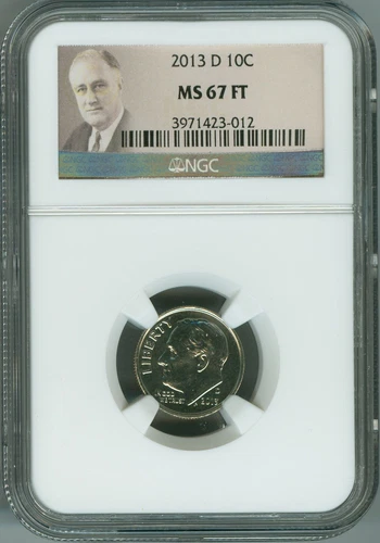 2013 D MS67 FT NGC ROOSEVELT DIME BUSINESS STRIKE 10c, FULL TORCH, LOW POP