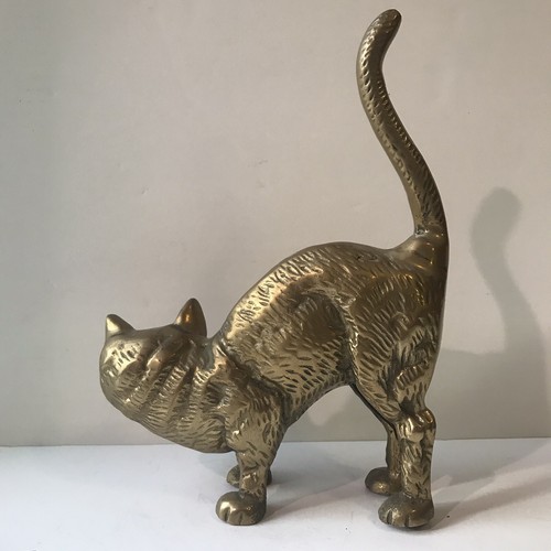 Vintage Brass Halloween Hubley Style Cat Figurine Arched Back Long Tail 9-3/8" - Picture 6 of 12