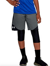 Under Armour L79630 Big Boys Black Grey Stunt Shorts Size Large