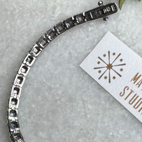 Vintage STERLING Silver Marcasite Square Tennis Bracelet 7.75" Hallmarked - Picture 10 of 12