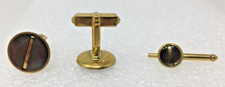 Vintage Swank B W Plate Cuff Links and Shirt Stud Button Gold Tone/Brown
