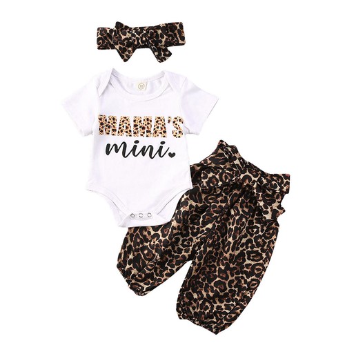 Newborn Baby Boy Girl Leopard Clothes Short Sleeve Tops Romper Pants Outfits - Picture 8 of 8