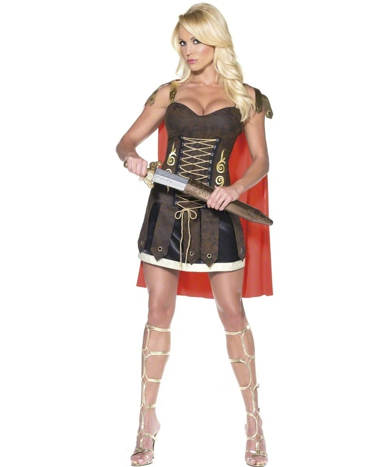 Sexy Halloween Adult Women's Roman Gladiator Costume w Cape - image 2 of 4