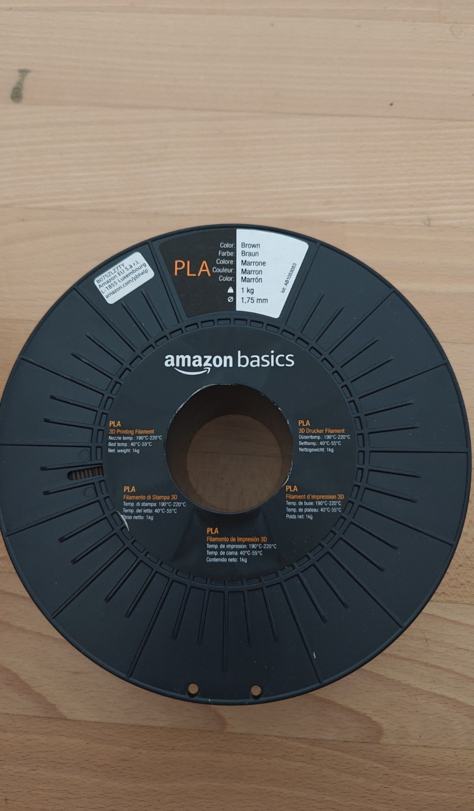 Amazon Basic PLA 3D Drucker Filament 1.75mm 1KG Braun Brown Spule Neu