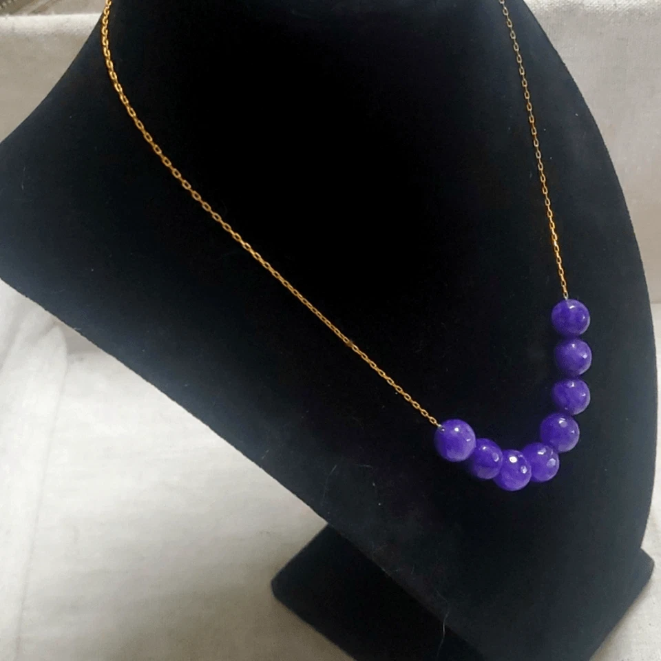 18K GP 复古精致盒链紫水晶石串珠项链 — 第 2/4 张图片