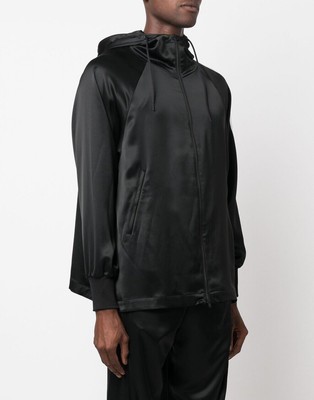 YA−MAN IS-98B BLACK Yohji Yamamoto Tech Silk Zip-Up Hooded Jacket Black IQ1798