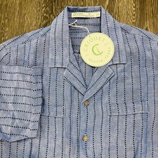 NEW Criquet Desi Linen Cotton Blend Short Sleeve Button Shirt Blue Mens MEDIUM