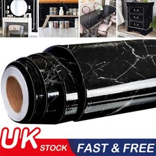 60*500cm Black Marble Effect Gloss Vinyl Wrap Self Adhesive Kitchen Worktop Film