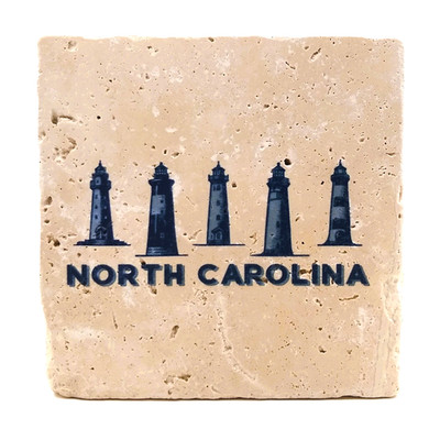 North Carolina Lighthouses Set of 4 Travertine Tile Absorbent Coasters 4''x4'' NEW